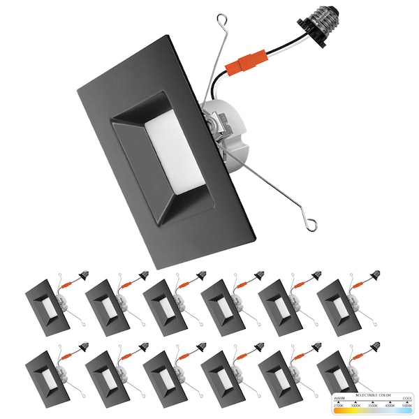Nuwatt 6" LED Square Retrofit Black Trim Recessed Lights 5CCT 2700K/3000K/3500K/4000K/5000K Selectable 12PK NW-SQ-C6-14W-5CCT-BLK-12P - main